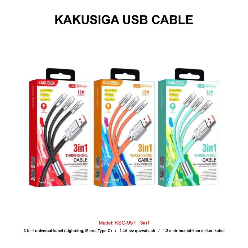 USB CABLE KAKUSIGA KSC-957 3in1 BLACK