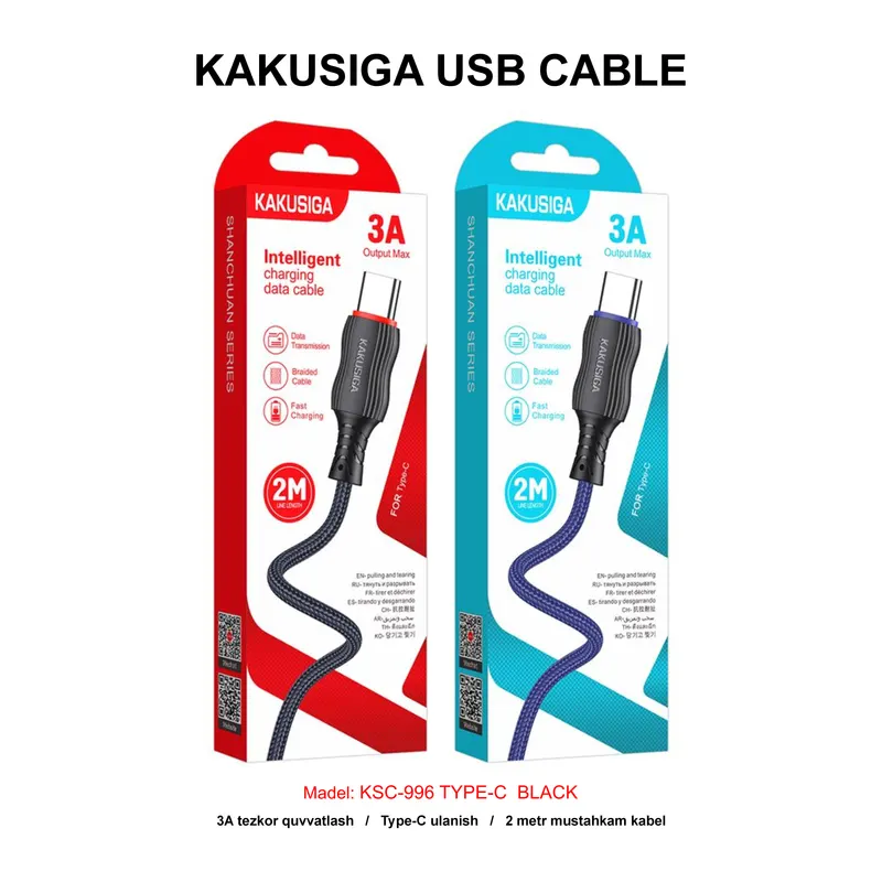 USB CABLE KAKUSIGA KSC-996 TYPE-C BLACK