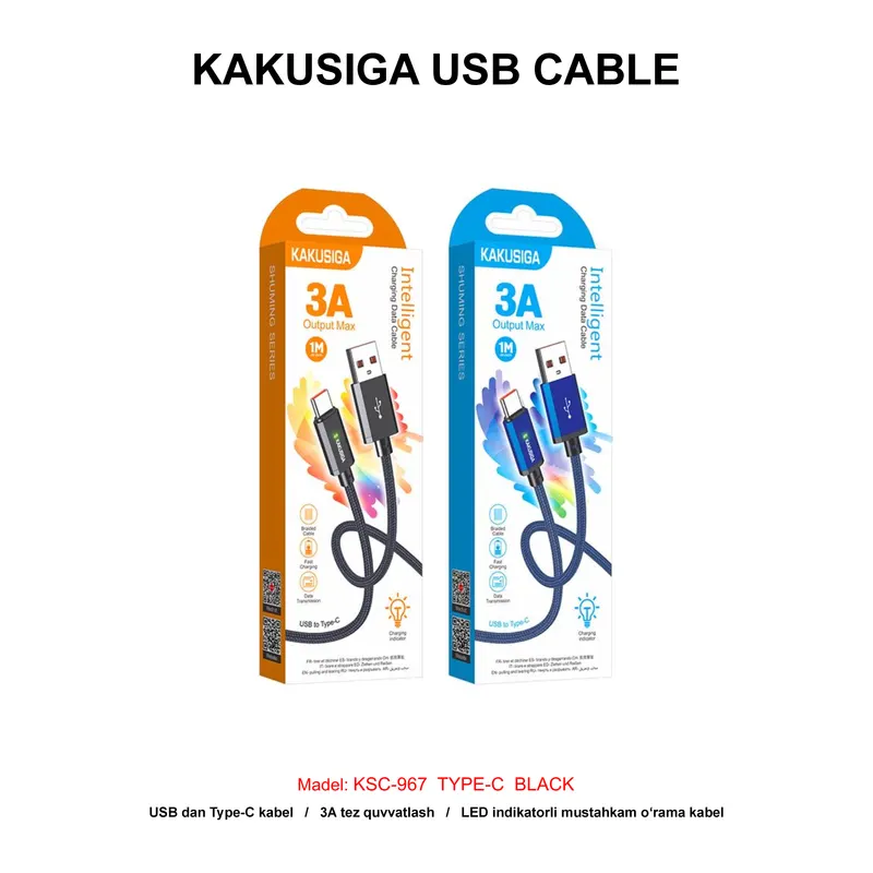 USB CABLE KAKUSIGA KSC-967 TYPE-C BLACK