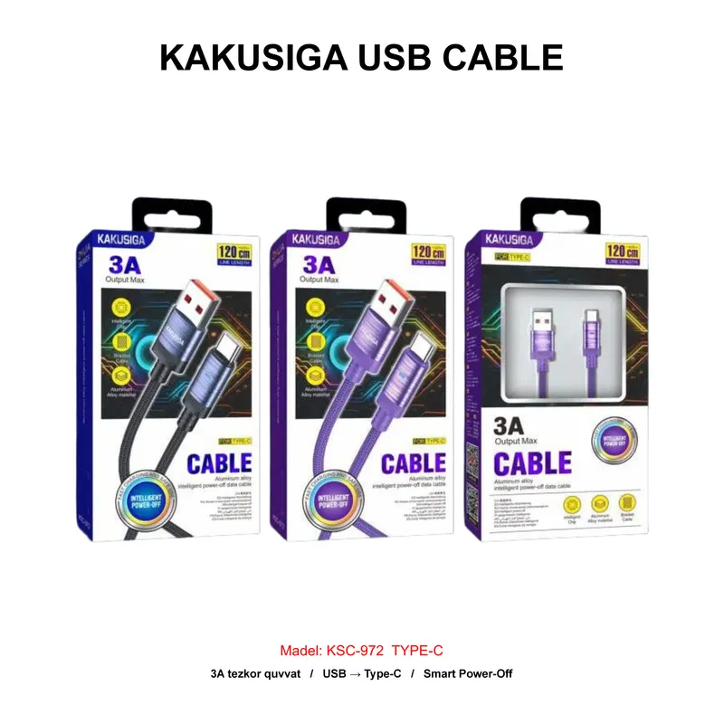 USB CABLE KAKUSIGA KSC-972 TYPE-C BLACK