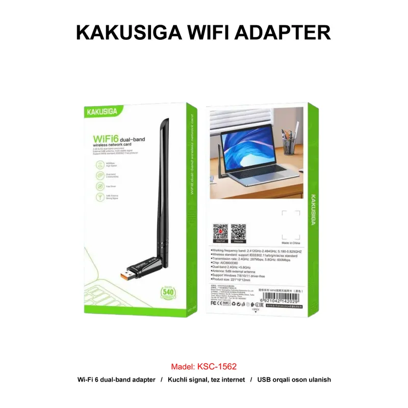 WIFI ADAPTER KAKUSIGA KSC-1562 BLACK