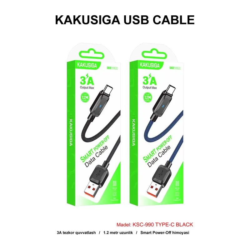 USB CABLE KAKUSIGA KSC-990 TYPE-C BLACK