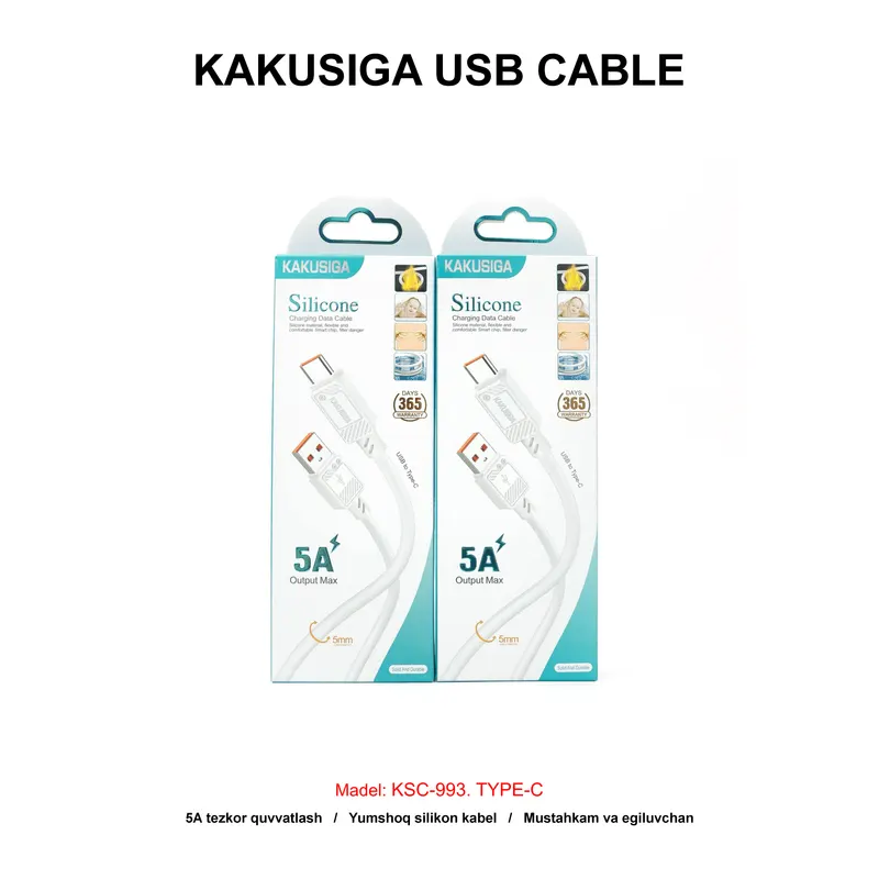 USB CABLE KAKUSIGA KSC-993 TYPE-C WHITE