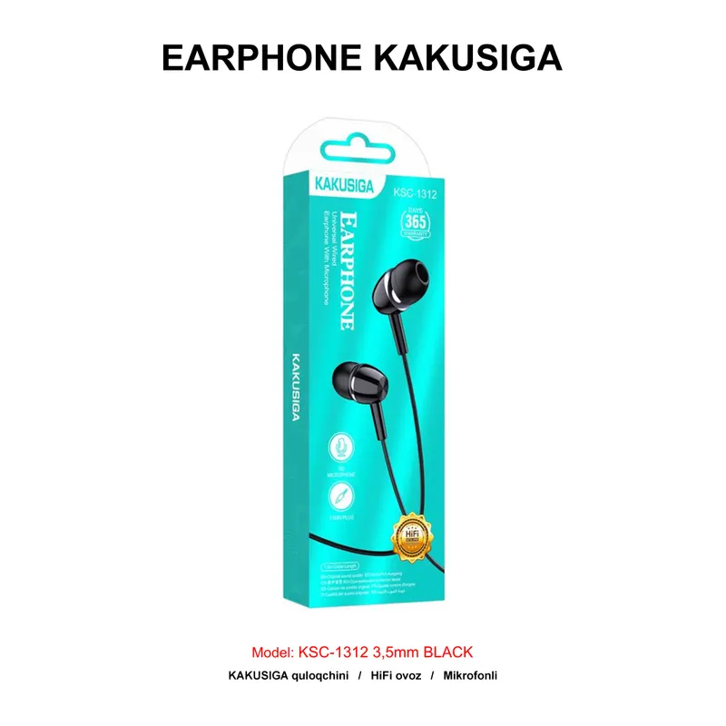 EARPHONE KAKUSIGA KSC-1312 3,5mm BLACK