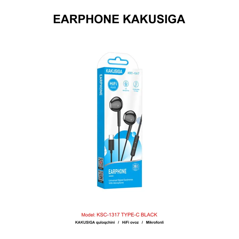 EARPHONE KAKUSIGA KSC-1317 TYPE-C BLACK