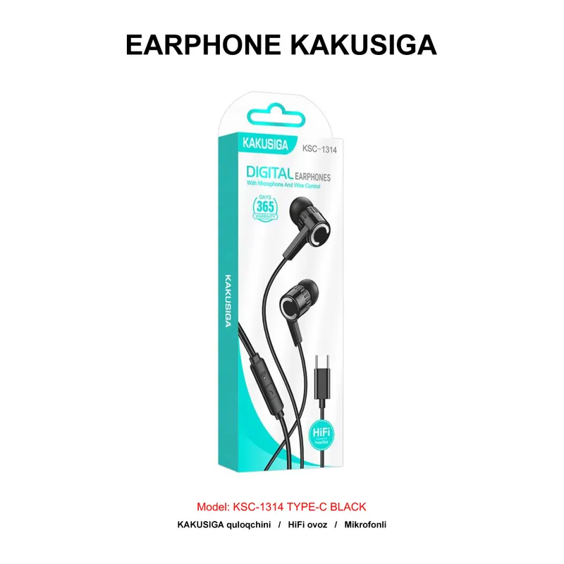 EARPHONE KAKUSIGA KSC-1314 TYPE-C BLACK