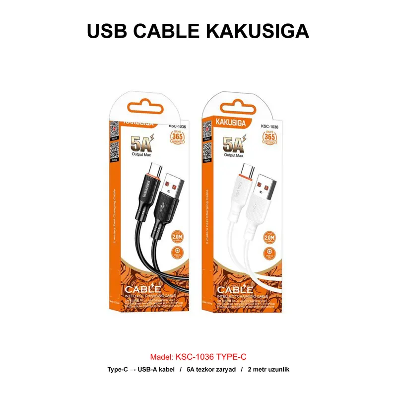 USB CABLE KAKUSIGA KSC-1036 TYPE-C BLACK