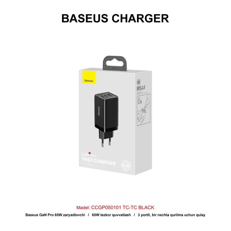 CHARGER BASEUS 65W CCGP050101 TC-TC BLACK