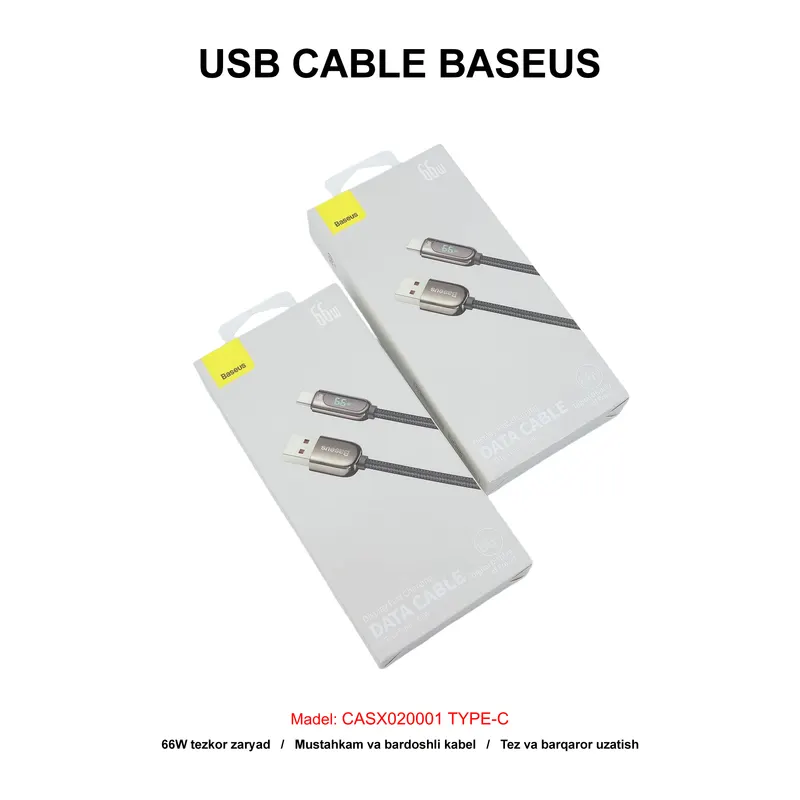 USB CABLE BASEUS CASX020001 TYPE-C BLACK