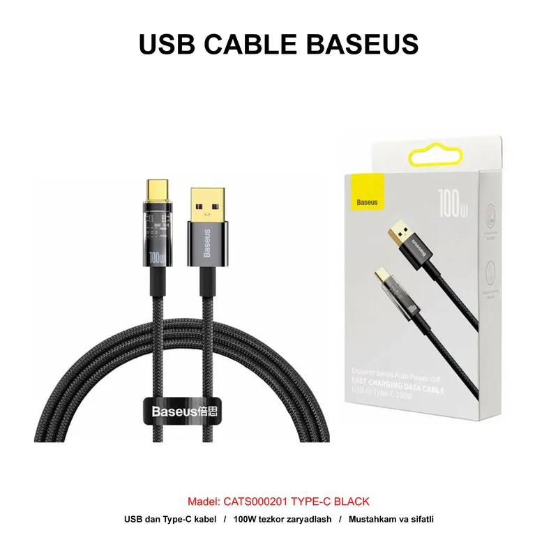 USB CABLE BASEUS CATS000201 TYPE-C BLACK