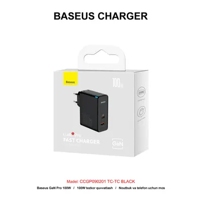 CHARGER BASEUS GAN 5 PRO 100W CCGP090201 TC-TC BLACK