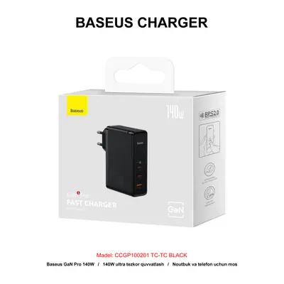 CHARGER BASEUS GAN 5 PRO 140W CCGP100201 TC-TC BLACK