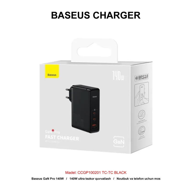CHARGER BASEUS GAN 5 PRO 140W CCGP100201 TC-TC BLACK