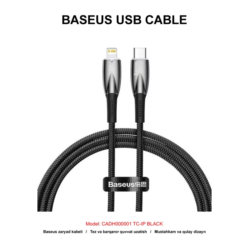 USB CABLE BASEUS CADH000001 TC-IP BLACK