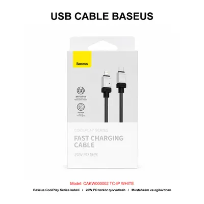 USB CABLE BASEUS CAKW000002 TC-IP WHITE