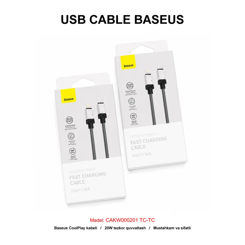USB CABLE BASEUS CAKW000201 TC-TC BLACK
