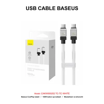 USB CABLE BASEUS CAKW000202 TC-TC WHITE