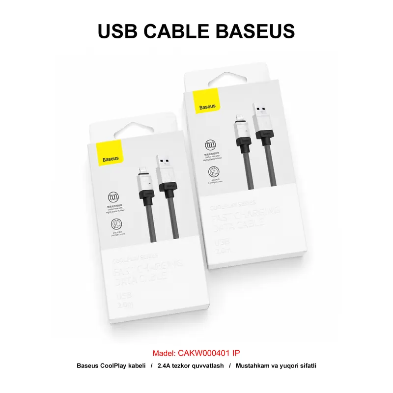 USB CABLE BASEUS CAKW000401 IP BLACK