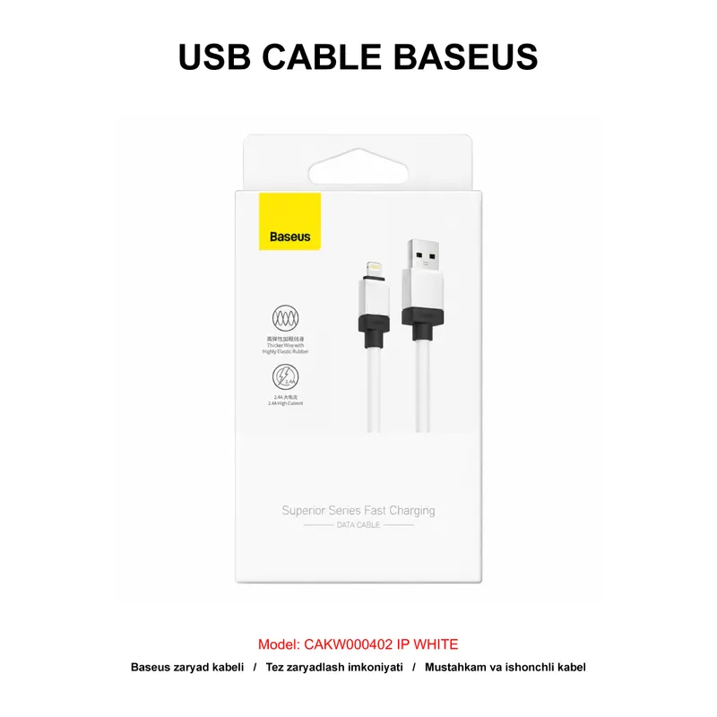 USB CABLE BASEUS CAKW000402 IP WHITE