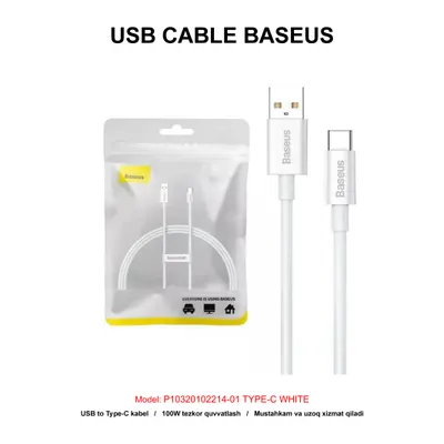 USB CABLE BASEUS P10320102214-01 TYPE-C WHITE
