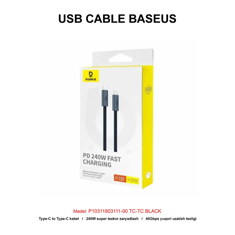USB CABLE BASEUS P10311803111-00 TC-TC BLACK