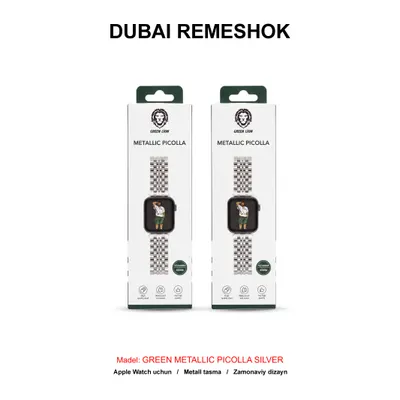 DUBAI REMESHOK 42-44-45mm GREEN METALLIC PICOLLA SILVER
