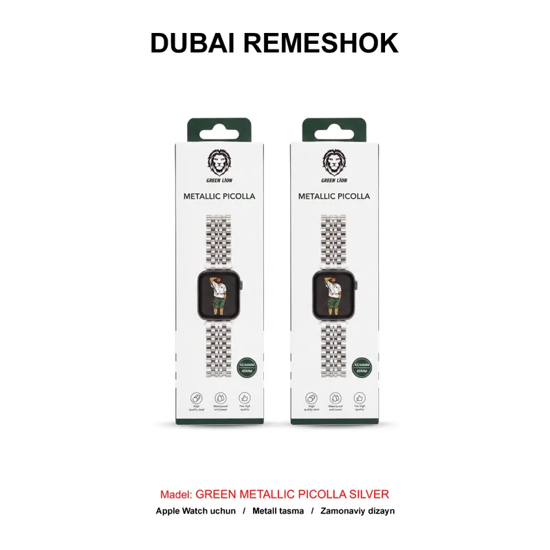 DUBAI REMESHOK 42-44-45mm GREEN METALLIC PICOLLA SILVER