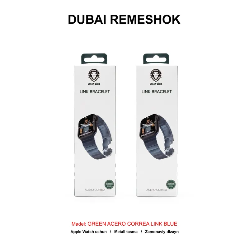 DUBAI REMESHOK 42-44-45mm GREEN ACERO CORREA LINK BLUE