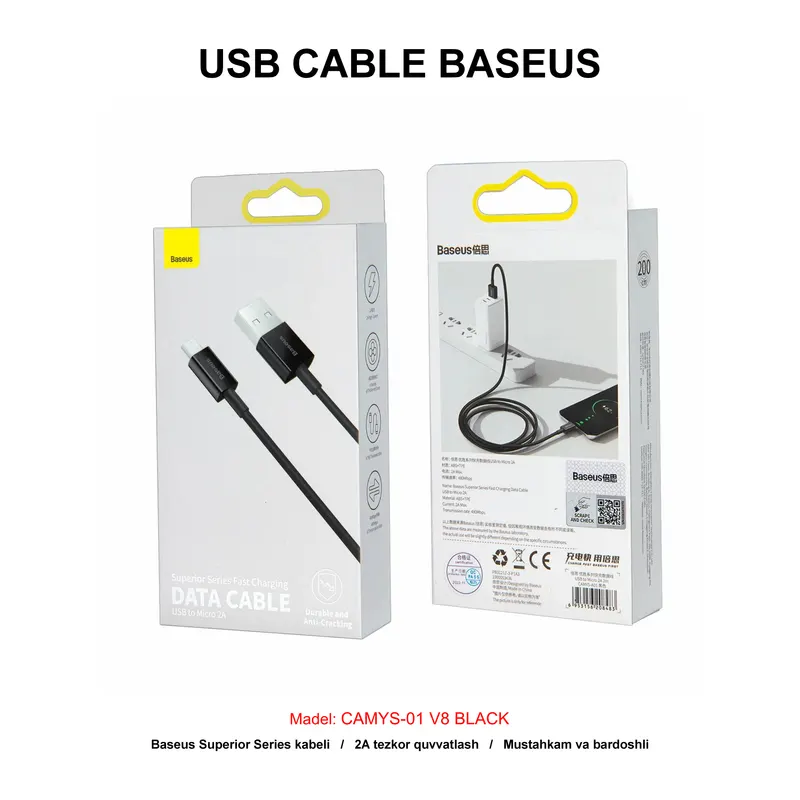 USB CABLE BASEUS CAMYS-01 V8 BLACK