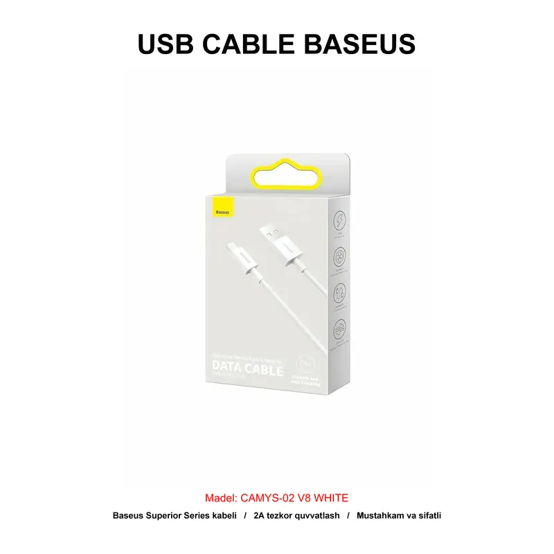 USB CABLE BASEUS CAMYS-02 V8 WHITE