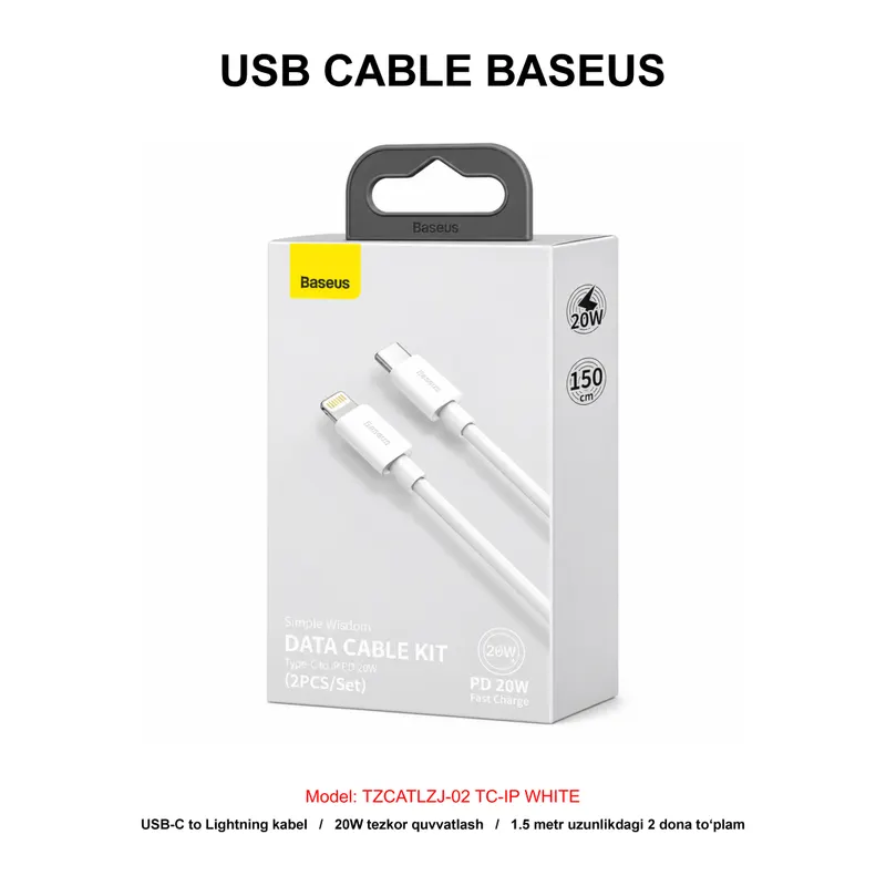 USB CABLE BASEUS TZCATLZJ-02 TC-IP WHITE