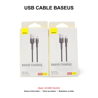 USB CABLE BASEUS CAMKLF-BG1 V8 GRAY+BLACK