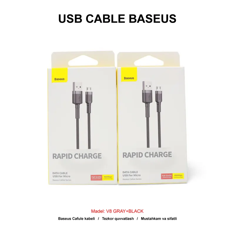 USB CABLE BASEUS CAMKLF-BG1 V8 GRAY+BLACK